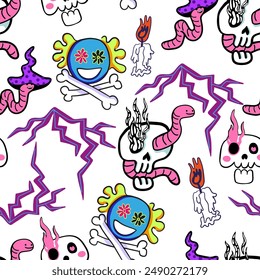 seamless pattern with teens doodle elements in vector.teenage subcultural objects for backdrop print textile fabric poster wallpaper wrapping backgrounds