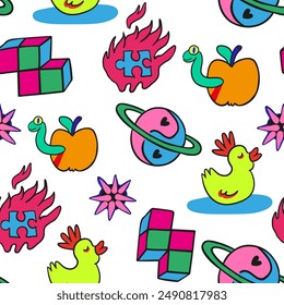 seamless pattern with teens doodle elements in vector.teenage subcultural objects for backdrop print textile fabric poster wallpaper wrapping backgrounds