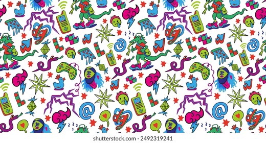 seamless pattern with teens doodle elements in vector.teenage subcultural objects for backdrop print textile fabric poster wallpaper wrapping backgrounds
