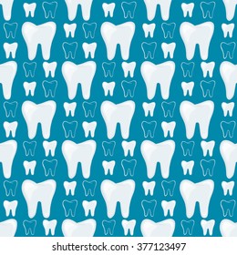 Seamless pattern with a teeth. Blue background with light teeth and contour of teeth. Good for a printing and web materials for dental clinics.