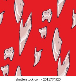 seamless pattern with teeth on a red background
