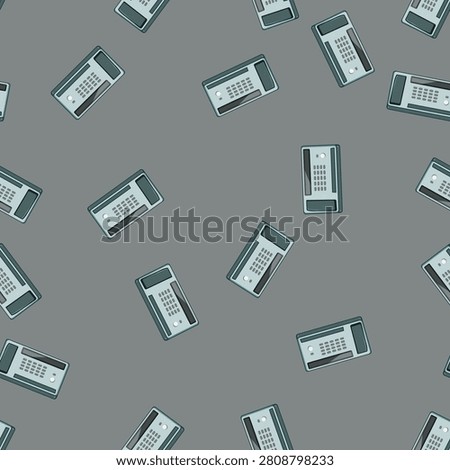 seamless pattern telephone fax machine cartoon. business technology, tele laptop, pc graphic telephone fax machine sign vector
