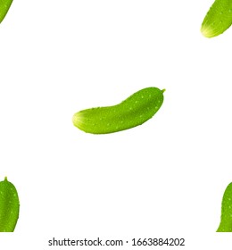 seamless Pattern template design for your packing paper. Vector realistic cucumber on isolated background.