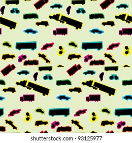 Seamless pattern of ten land vehicles in silhouette