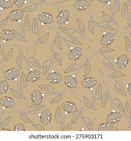 Seamless pattern with tender flowers on craft background. Vector illustration