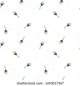 Seamless pattern with tender little rosebuds on a white background.
Print for textiles, fabrics, backgrounds, accessories, wrapping paper, wallpaper.