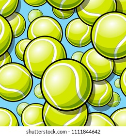 Seamless pattern with tennis ball graphics. Vector illustration. Ideal for wallpaper, packaging, fabric, textile, wrapping paper design and any kind of decoration.