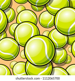Seamless pattern with tennis ball graphics. Vector illustration. Ideal for wallpaper, packaging, fabric, textile, wrapping paper design and any kind of decoration.