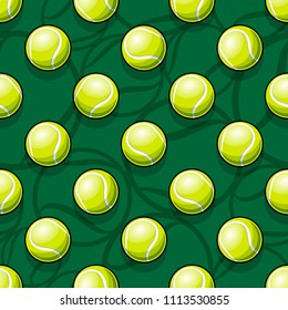 Seamless pattern with tennis ball graphics. Vector illustration. Ideal for wallpaper, packaging, fabric, textile, wrapping paper design and any kind of decoration.