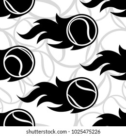 Seamless pattern with tennis ball icons and flames. Vector illustration. Ideal for wallpaper, wrapping, packaging, fabric design and any kind of decoration.