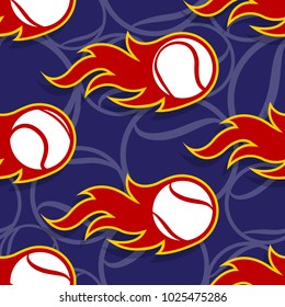 Seamless pattern with tennis ball icons and flames. Vector illustration. Ideal for wallpaper, wrapping, packaging, fabric design and any kind of decoration.
