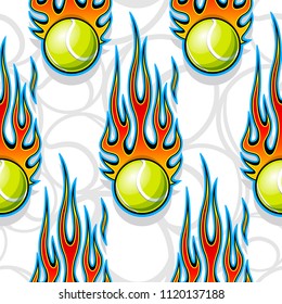 Seamless pattern with tennis ball symbol and hot rod flame. Vector illustration. Ideal for wallpaper packaging fabric textile wrapping paper design and any decoration.