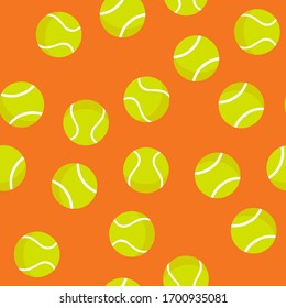 Patrón sin inconvenientes de pelotas de tenis sobre fondo naranja. Impresión vectorial deportiva de verano. Diseño para textiles, papel pintado, material impreso, material deportivo y banner. Deportes, fitness, ilustración del vector de actividad.