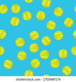 Seamless pattern of tennis balls on a turquoise background. Summer sport vector print. Design for textile, wallpaper, sport equipment and banner. Sports, fitness, activity vector illustration.