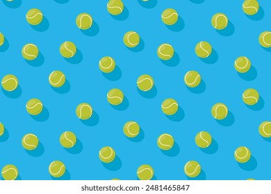 seamless pattern with tennis balls on blue court floor, perfect for stationery, tennis event promotions - vector illustration