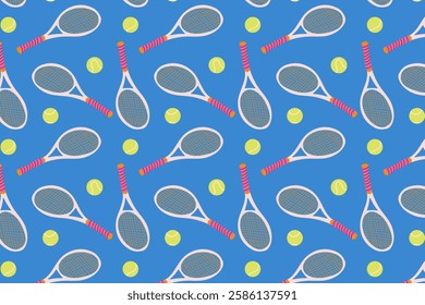 Seamless pattern with tennis racket and ball. Pattern for Tennis Tournament. Tennis Background can be used for wallpaper, website background, textile printing