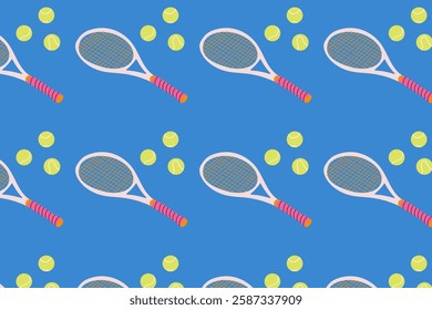 Seamless pattern with tennis racket and ball. Pattern for Tennis Tournament. Tennis Background can be used for wallpaper, website background, textile printing