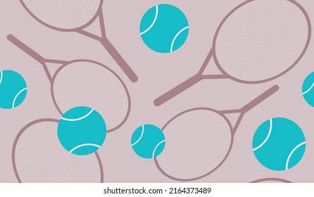 Seamless pattern with tennis rackets, ball. Flat vector stock illustration. Texture with sports equipment for design
