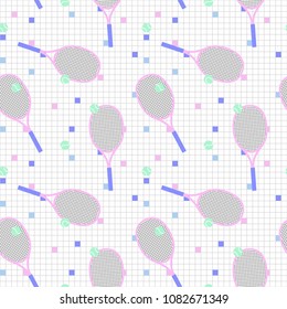 Seamless pattern with tennis rackets and balls