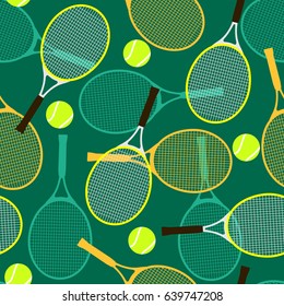 Seamless pattern with tennis rackets and balls.Vector illustration.