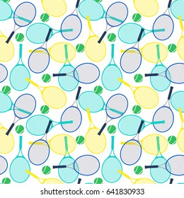 Seamless pattern with tennis rackets and balls.Vector illustration.