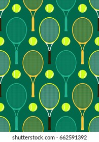 Seamless pattern with tennis rackets and balls.Vector illustration.