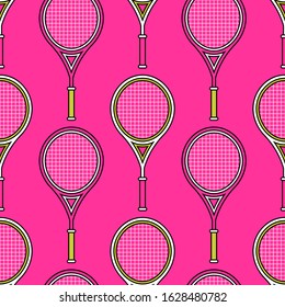 Seamless pattern of tennis rackets on bright pink background