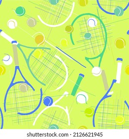 Seamless pattern with tennis rockets and balls for fabrics, textiles, wrapping paper print