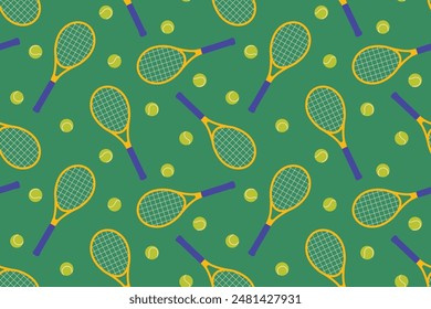 patrón sin fisuras con cohetes de tenis y pelotas, perfecto para papelería, promociones de eventos de tenis - Ilustración vectorial