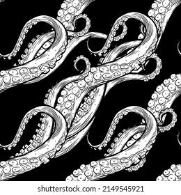 Seamless pattern with tentacles of an octopus. Can be used for wallpaper, pattern fills, web page background, surface textures. Vector illustrations. 