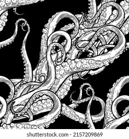 Seamless pattern with tentacles of an octopus. Can be used for wallpaper, pattern fills, web page background, surface textures. Vector illustrations. 