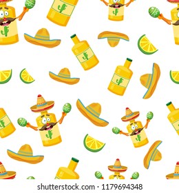 seamless pattern with tequila and sombrero