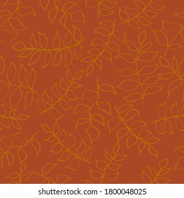Seamless pattern in terracotta colors. Art print with leaves. Vector illustration in flat style for wrapping paper, wallpaper, fabric print.