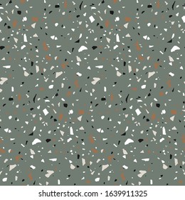 Seamless pattern in terrazzo style. Vector marble texture in green color. Abstract background.