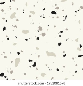 Seamless pattern of terrazzo texture, isolated on a beige background. Abstract pattern in grey and beige colors. Trendy background for web and print design.