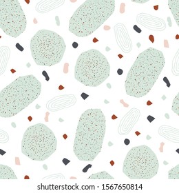 Seamless pattern with terrazzo texture, mosaic on white background. Mediterranean antique background in flat style for Wallpaper, tile design, fabric, textile. Vector stock illustration