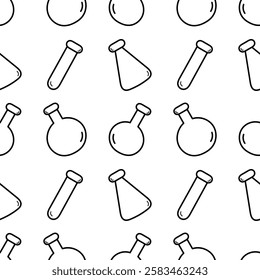 seamless pattern of test tubes with chemistry theme on white background