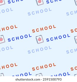 Seamless pattern with text school and notebook. For school themed designs and kids products.