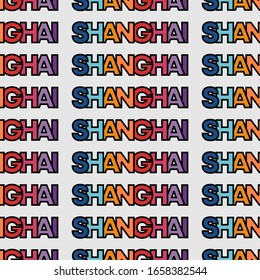 Seamless pattern of text shanghai city china in rainbow scheme colour on top of light background