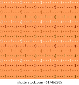 Seamless pattern  with text symbols. Fun vector background with exclamation mark, colon, hiphen, parentheses signs.