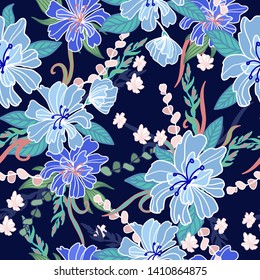 Seamless pattern with textile abstract flowers. Floral fashion design. 
