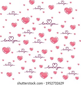 Seamless pattern for textile, children home textile, children clothes, digital clothes, wrapping paper, fabrics with cartoon hearts and the inscription " love you ".