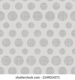 Seamless pattern of textile circles. Vector woven fabric texture. Repeating linen texture in gray colors.