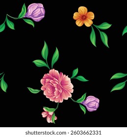 Seamless Pattern. Textile in Country Style. Design for Fabric. Beautiful seamless vector floral pattern, spring summer background, jungle leaf. Exotic wallpaper. Elegant template for fashion prints.