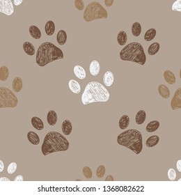 Seamless pattern for textile design. Seamless brown and light brown colored paw print background
