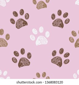 Seamless pattern for textile design. Seamless brown and pink background colored paw print background

