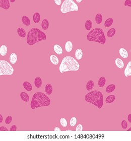 Seamless pattern for textile design. Pink paw print pattern background