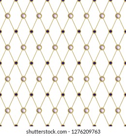 Seamless pattern from textile embroidered patches with sequins, beads and pearls. 