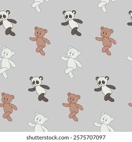 Seamless pattern for textile, fabric and other. Cute illustrations of bears. Brown bear, white bear, panda. Children's pattern.