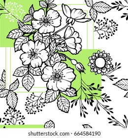 Seamless pattern for textile, fabric, paper, Wallpaper. Rose monochrome floral elements. Superior design, unique vector.